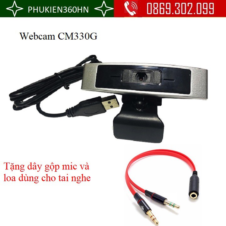 Webcam  CM330G thích hợp dùng cho máy tính bàn, Laptop, Tivi thông minh + Tặng dây gộp mic loa