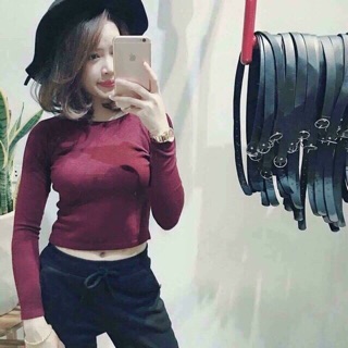 Áo len croptop cổ tròn