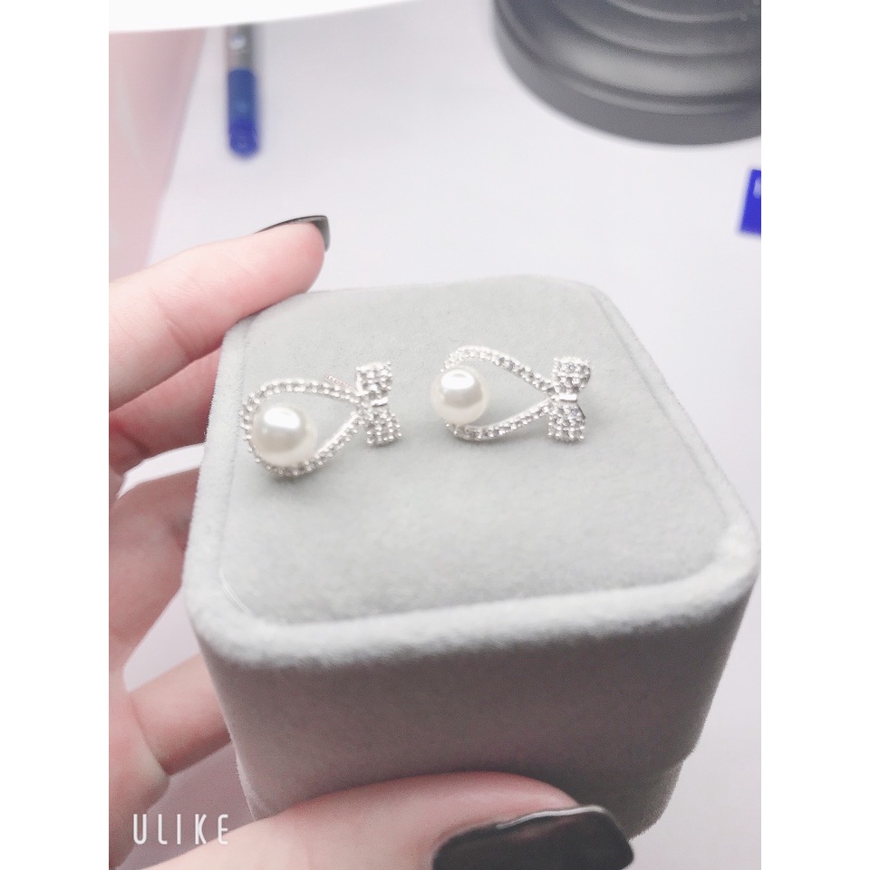 Bông tai bạc cao cấp Evasilver hình lơ đính ngọc trai, Khuyên tai chất liệu bạc ta sang trọng nữ tính