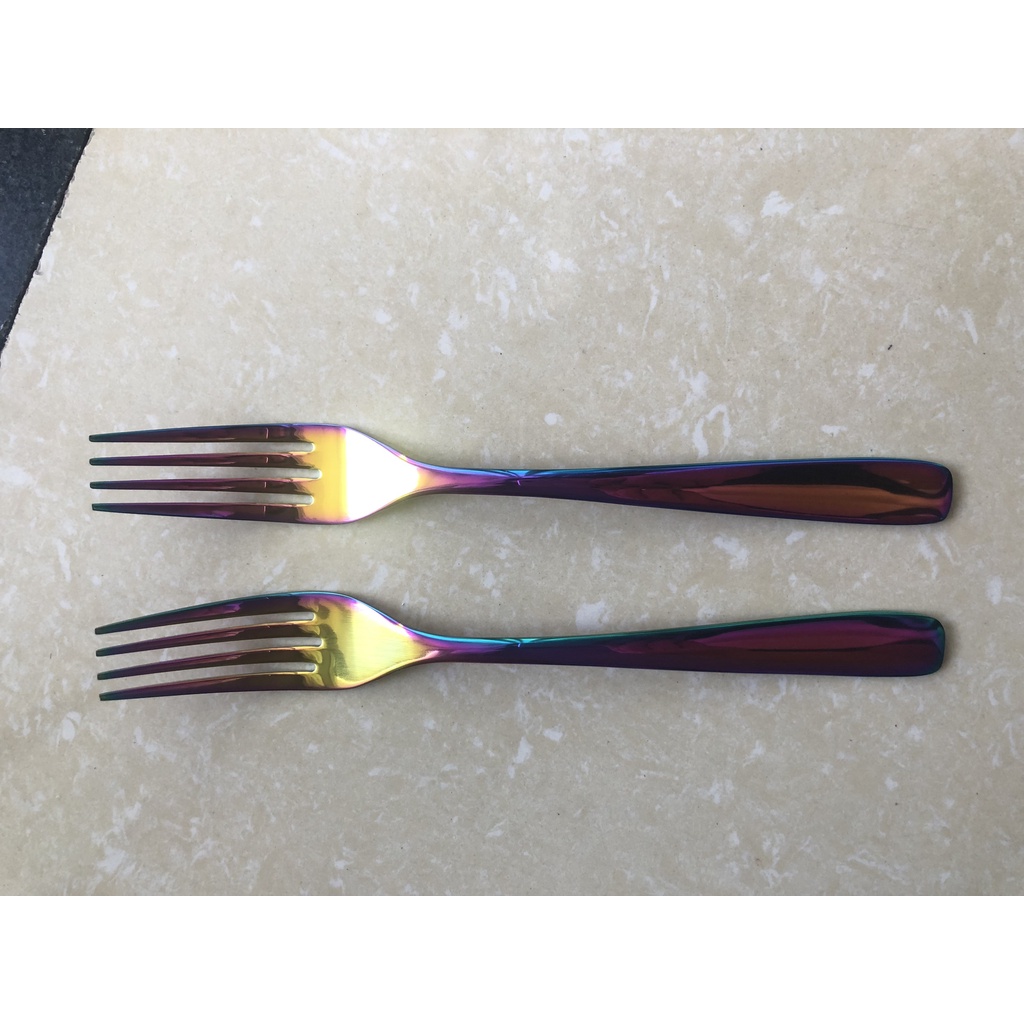 Dĩa inox ,Nĩa inox 304 ăn bít tết cao cấp, sang trọng, tinh tế cầu vòng màu sắc