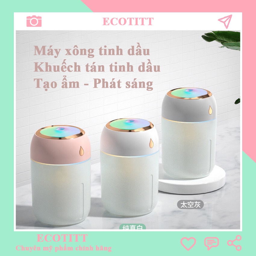 Máy xông tinh dầu phòng ngủ phun sương mini tạo ẩm đuổi muỗi phát sáng thay đèn ngủ 420ml ECOTITT MXTD03