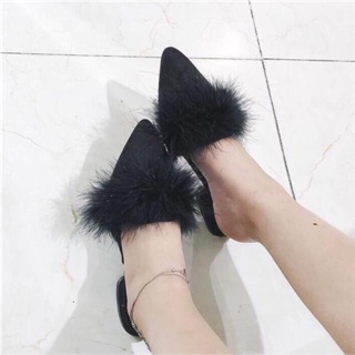 Giày mules viền lông siêu xinh
