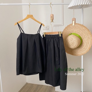 Set áo 2 dây chân váy midi vải thô