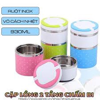 Cặp lồng giữ nhiệt 2 tầng, cặp lồng chấm bi giữ nhiệt 2 tầng