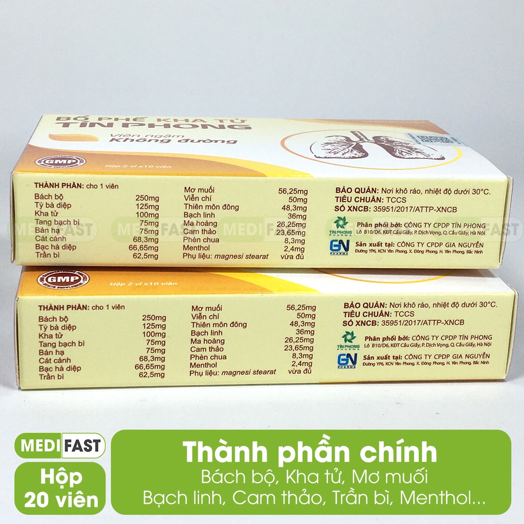 Bổ phế không đường Tín Phong - viên ngậm và siro hỗ trợ giảm ho đau họng từ bạc hà, mơ muối và thảo dược