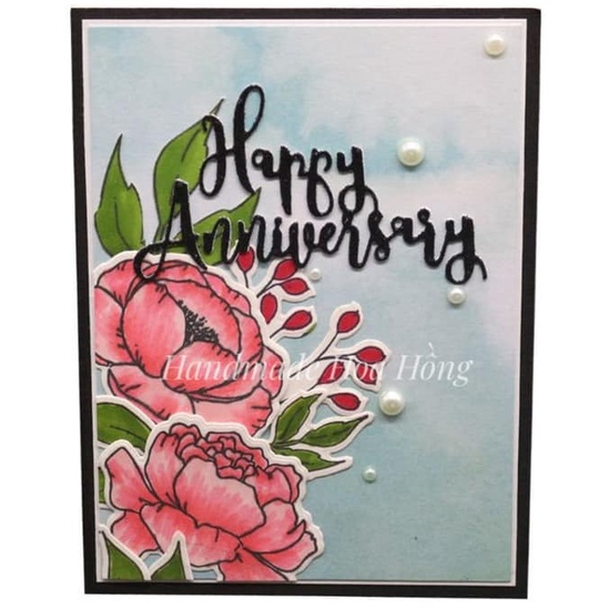 6 chữ HAPPY ANNIVERSARY ( KỶ NIỆM ), 8.3 x 4.3cm, làm bằng giấy xốp dày 1mm - Dùng trang trí thiệp, bưu thiếp, bao lì xì