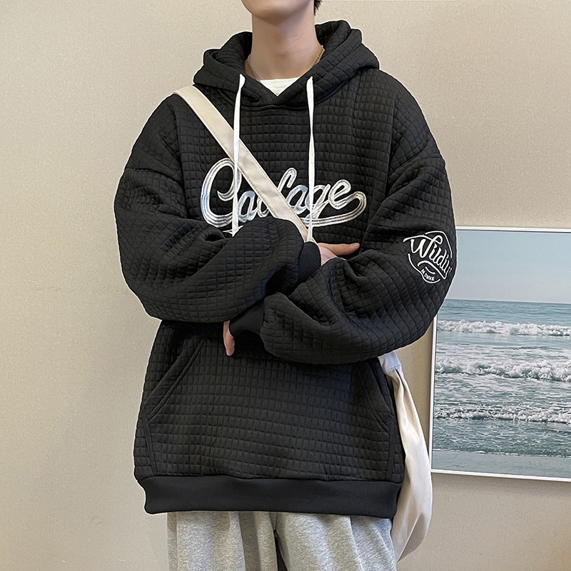 Áo Hoodie Dáng Rộng Họa Tiết Kẻ Sọc Thời Trang Đơn Giản Dễ Thương Cho Nam