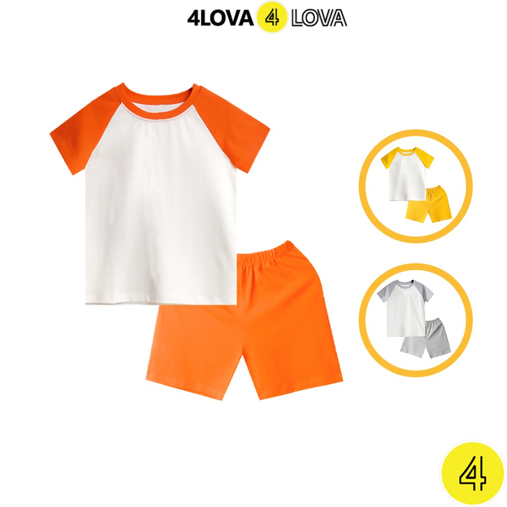 Bộ quần áo cộc tay phối màu tay cho bé trai 4LOVA chất cotton co giãn thoáng mát mùa hè chính hãng từ 8 - 27kg