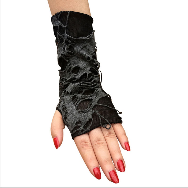 Fashion Halloween Beggar Black Ripped Punk Dark Festival Hole Gloves