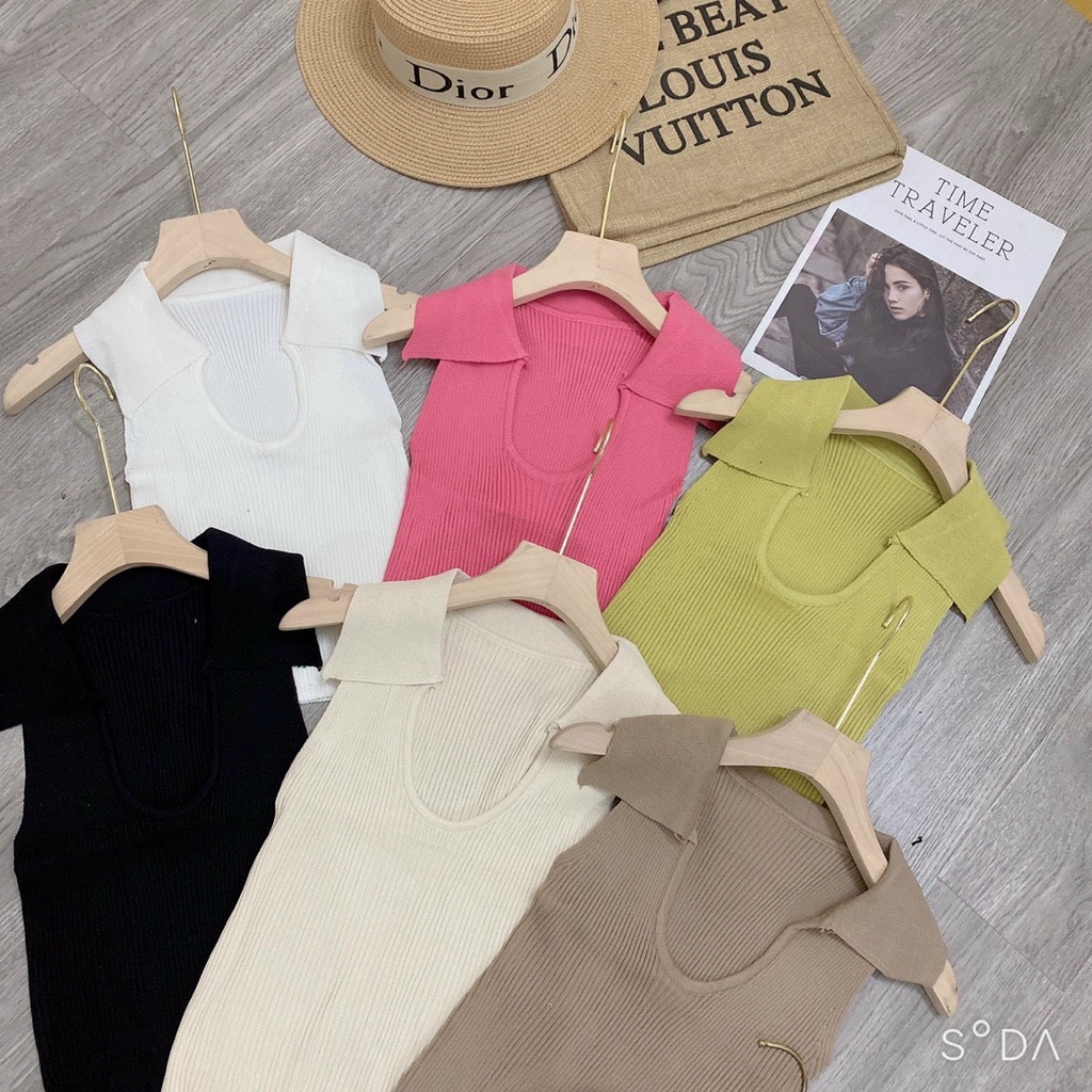 Xả hàng - Áo len mỏng cổ bẻ khoét V, Áo len kiểu sát nách cổ đức AL056 - NhiNhi Shop