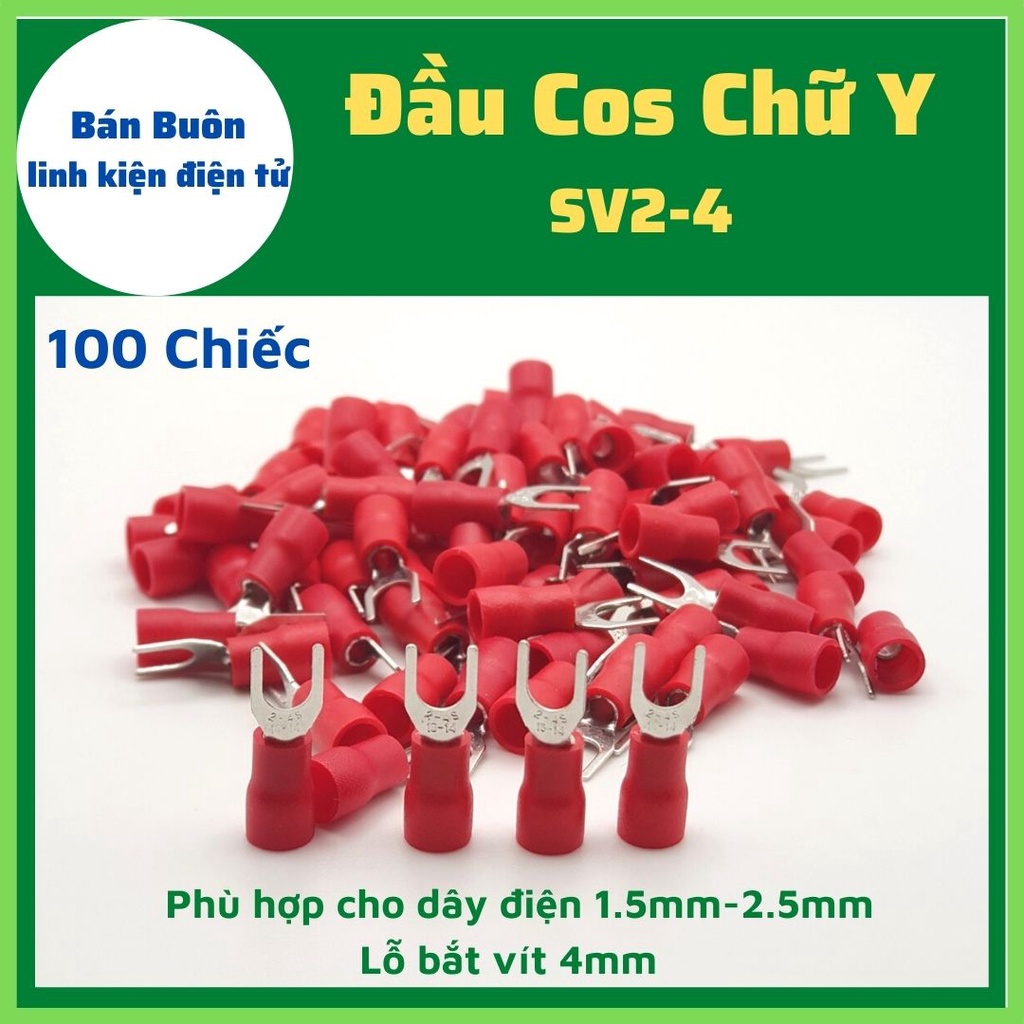 Đầu cos chữ y2-4, đầu cốt dây điện, cos Y2-4, đầu cốt chẻ 2-4, SV2-4 (100 chiếc)