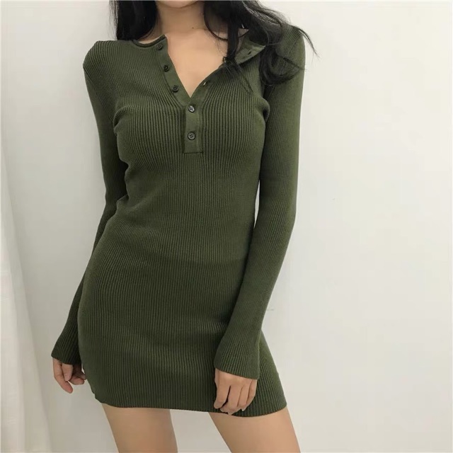Đầm body Váy body len dáng ngắn Thucucstore Đầm ôm body dài tay phong cách sexy quyến rũ VL03