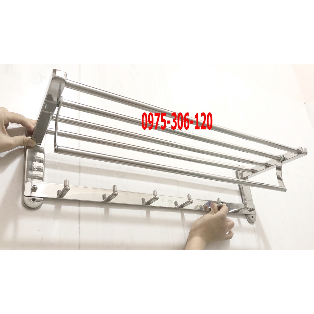 [CHẮC CHẮN DÀY 100% INOX 304] Máng Khăn Tắm Thanh Treo Khăn ĐA NĂNG có móc áo 100% INOX 304 MKT3 hàng đặt xưởng nặng dày