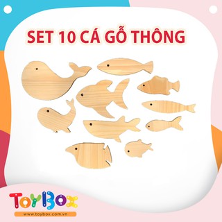 Combo 10 cá gỗ thông tự nhiên treo tường