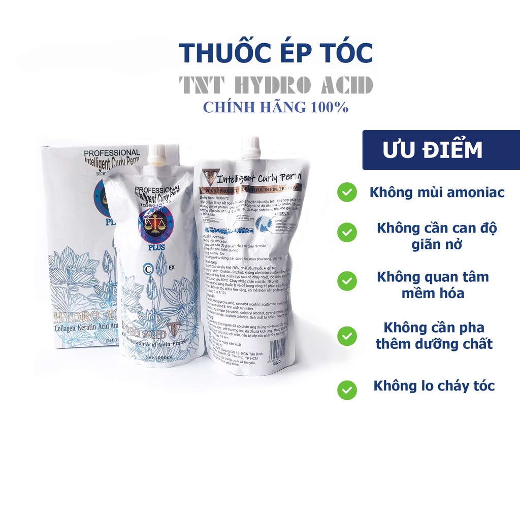 Thuốc ép tóc tại nhà TNT HYDRO ACID 1L chính hãng, thuốc duỗi tóc thông minh giúp mái tóc mềm mượt tự nhiên