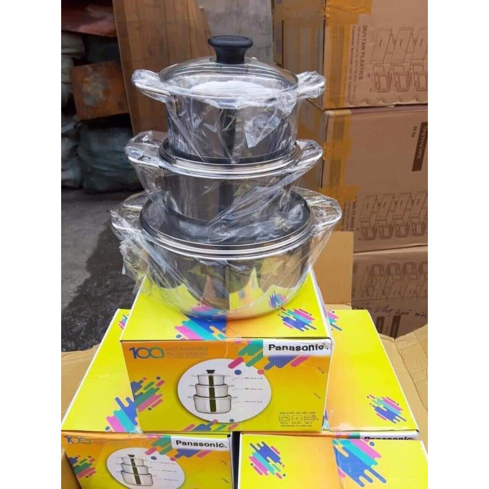 BỘ 3 NỒI KHUYẾN MẠI PANASONIC CHẤT LIỆU INOX 410 CAO CẤP - nắp kính siêu đẹp