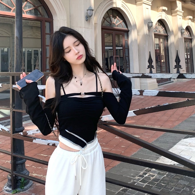 Cocory vn Áo Croptop Trễ Vai Thiết Kế Lệch Tà Quyến Rũ Thời Trang Mùa Hè