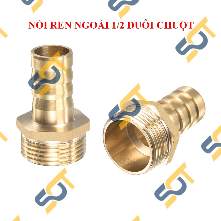 ̣[FREESHIP - 50K] Đầu nối đuôi chuột, búp RN nối ống PU, ren ngoài 1/2 (21) đuôi chuột nối ống mềm đồng thau - GIÁ RẺ