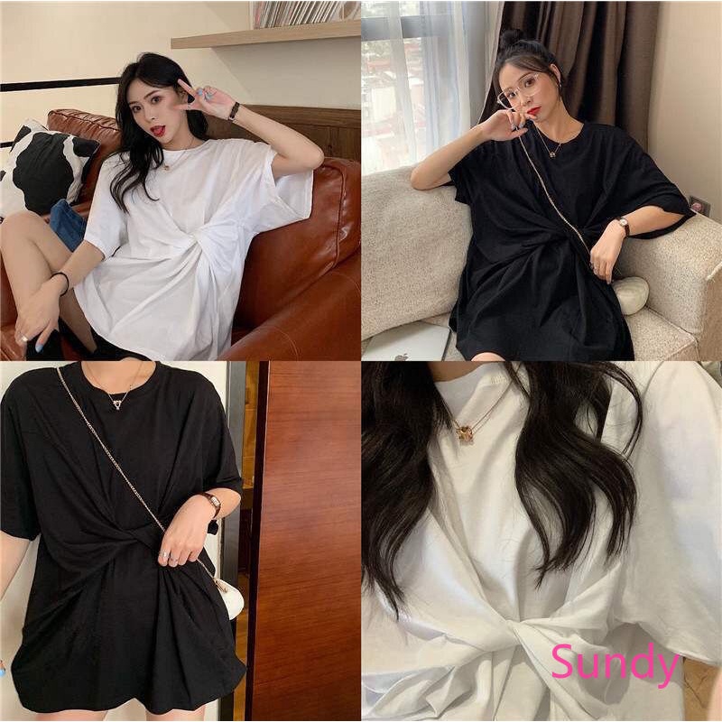 Áo Thun Cổ Tròn Dáng Rộng Màu Sắc Đơn Giản Trẻ Trung Phong Cách Hàn Quốc Cho Nữ