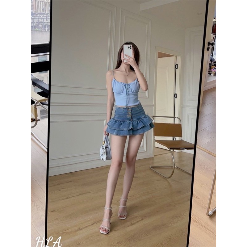Chân váy jean bèo tầng