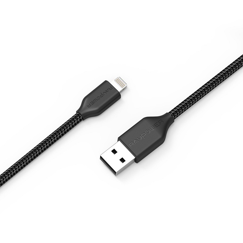 Dây Cáp Sạc USB to Lightning RAVPower RP-CB019 Dài 1m, Chứng Nhận MFI, Sợi Nylon, Sạc Nhanh - Hàng Chính Hãng