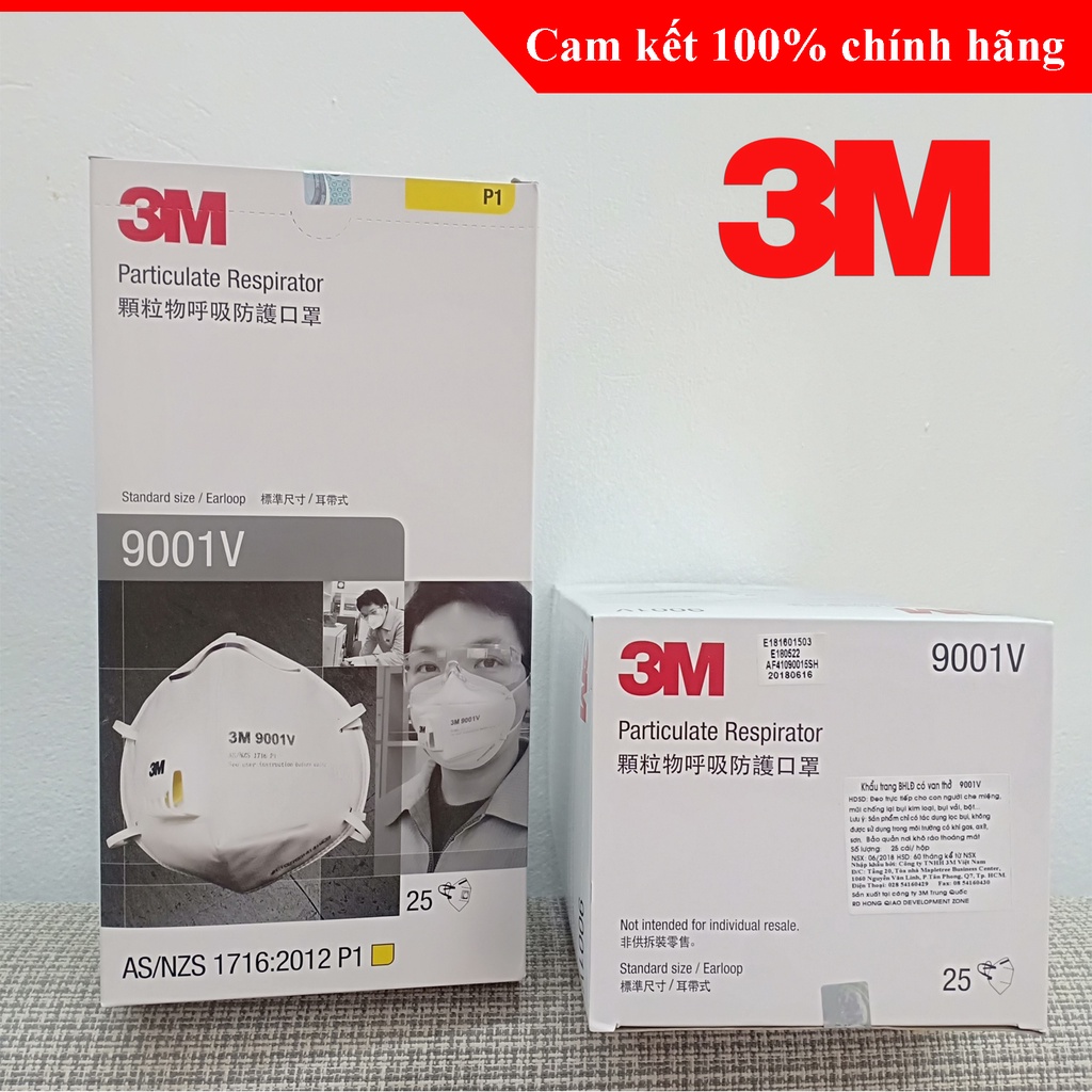 1 cái Khẩu trang 3M 9001V Chính hãng có van thở chống bụi mịn, vải kháng khuẩn