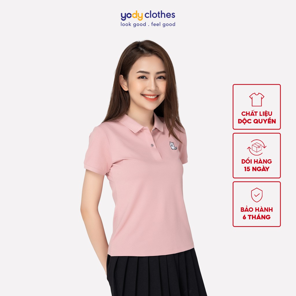Áo thun polo nữ YODY thêu họa tiết vải mắt chim cao cấp thoáng mát co giãn APN3878 | BigBuy360 - bigbuy360.vn