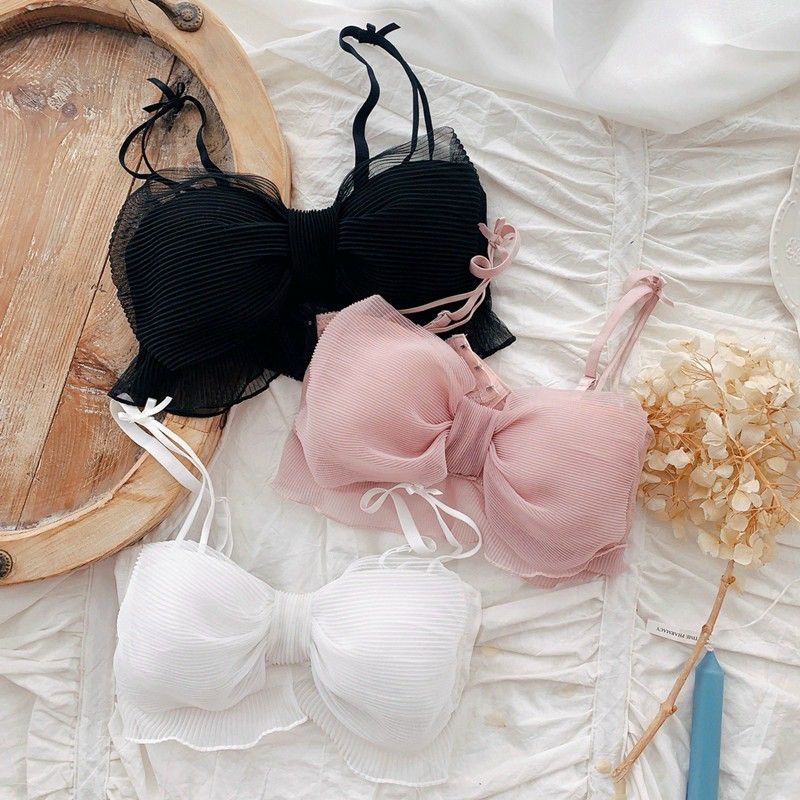 Áo bra 2 dây lưới dập cột xoắn nơ cực dễ thương