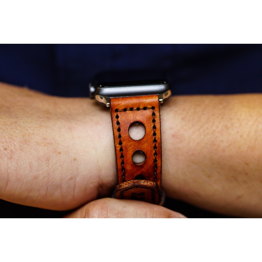 Dây đồng hồ Apple Watch , Iwatch , Iphone Watch Da Bò Italia Vegtan Màu Nâu Sáng RAM Leather D33  Bền Đẹp