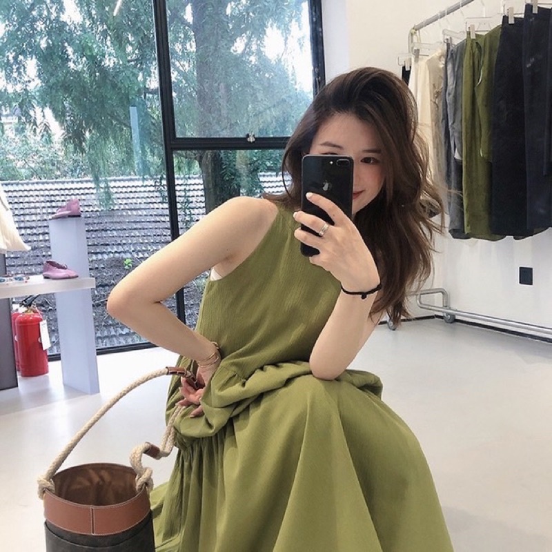 Váy cổ yếm mùa hè xoè rộng vintage cổ điển đi du lịch đi biển thanh lịch nhẹ nhàng nữ tính style hàn quốc