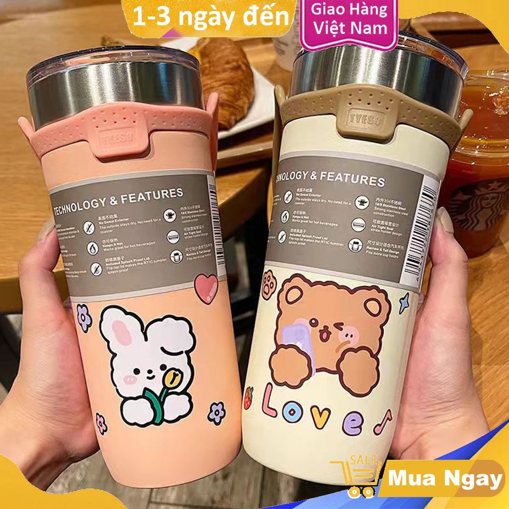 TYESO Ly Giữ Nhiệt 710ml Nắp Xoay 3 Công Dụng Inox 304 Kèm Ống Hút Giữ Nhiệt Lâu Nhiều Màu Dễ Thương Cao Cấp