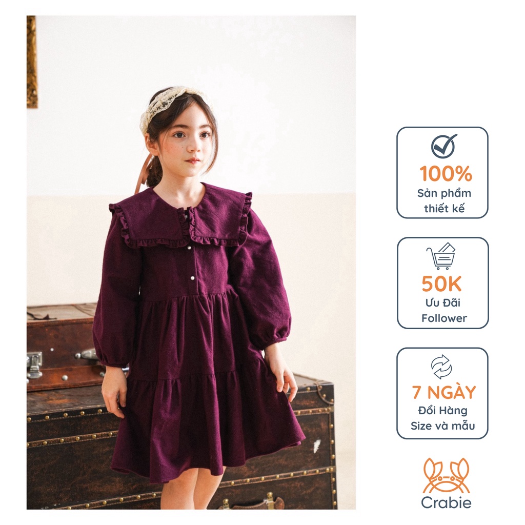 Đầm bé gái CRABIE babydoll dài tay bồng cổ sen bèo nhún - Remi dress - Đỏ tím