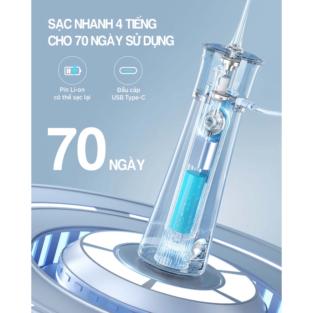 Máy tăm nước FAIRYWILL F30 dòng cầm tay du lịch sử dụng lên tới 70 ngày tặng kèm 6 đầu tăm