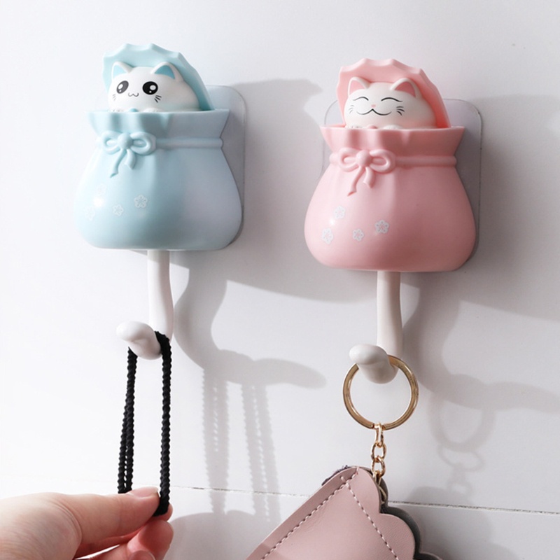 Móc Dán Tường Tự Dính Họa Tiết Mèo Hoạt Hình Trang Trí Nội Thất