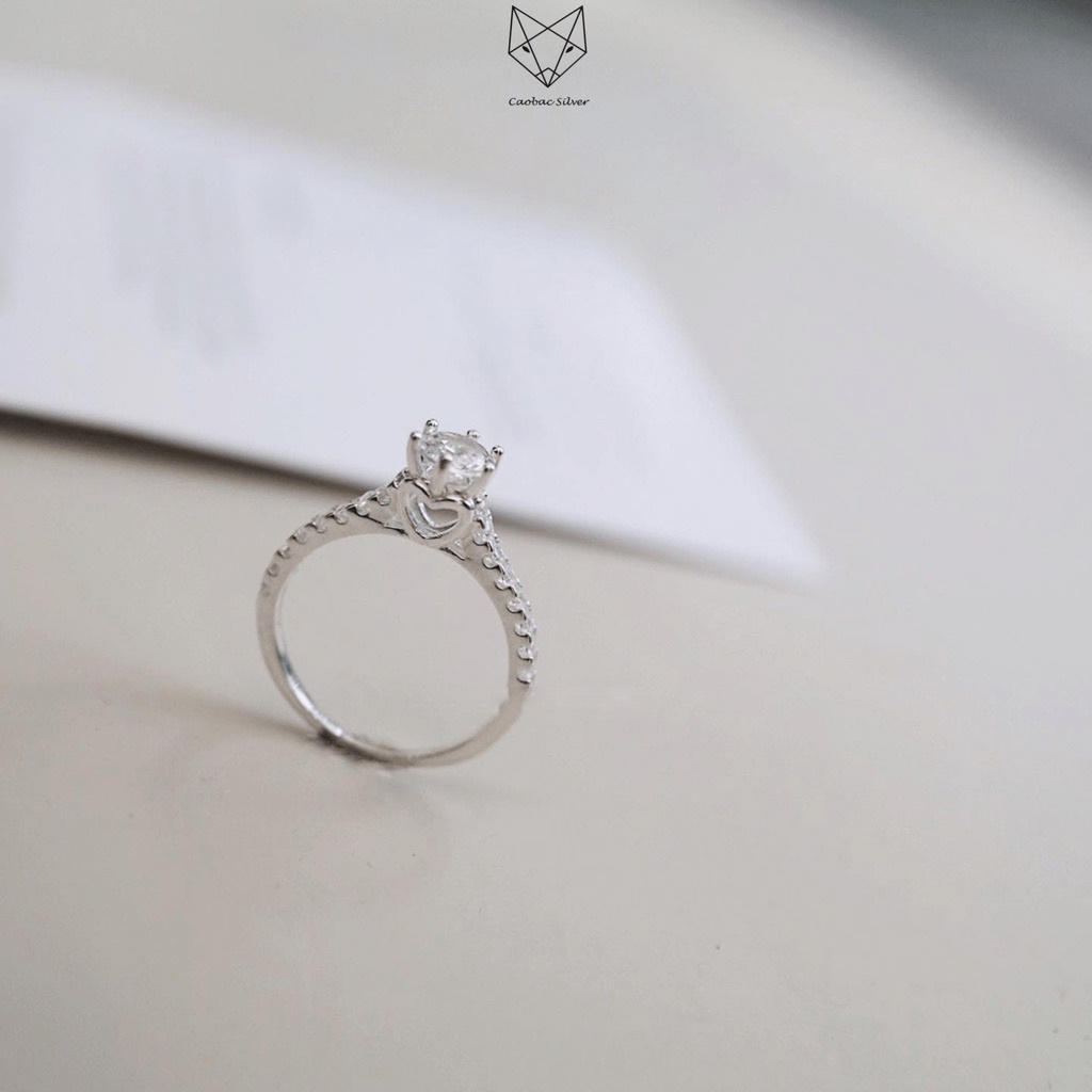 Nhẫn Bạc Ta Cao Cấp CaoBac Silver Ổ Đá Cạnh Tim Sang Trọng Dành Tặng Riêng Cho Bạn Gái
