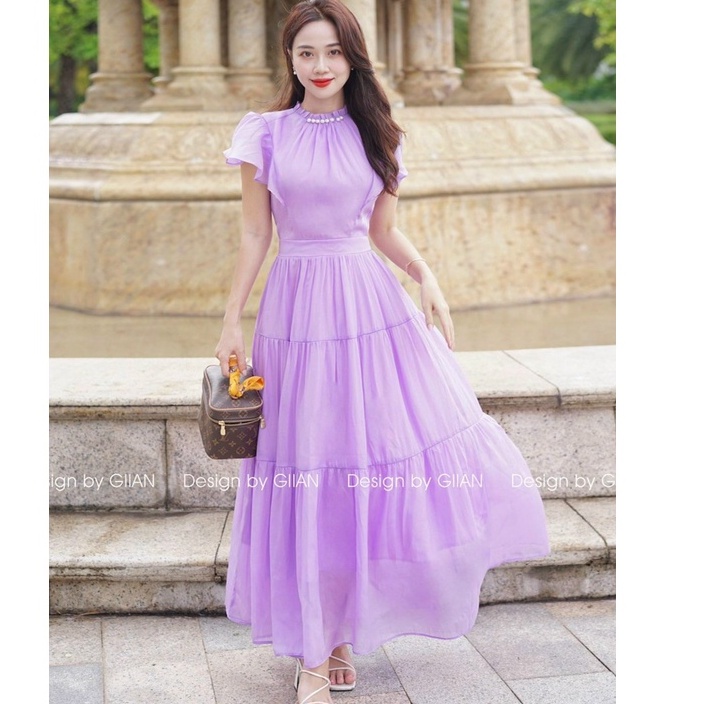 Đầm Dự Tiệc Đi Biển Thiết Kế Dáng Xòe Dài Maxi Cổ Nút Ngọc Điệu Đà Sang Chảnh Thời Trang Váy Nữ[XM MINH PHÚC]