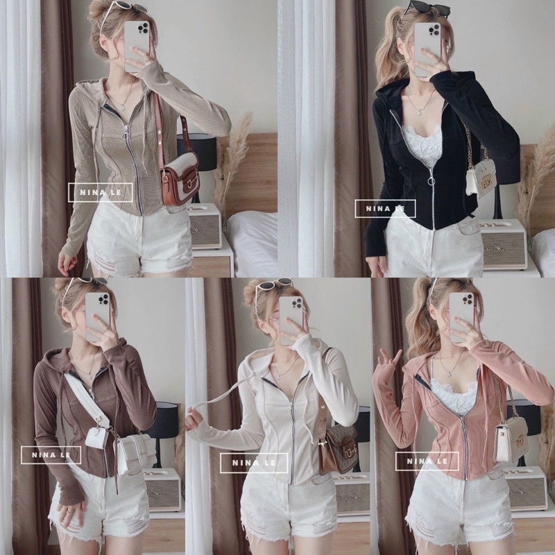 Áo khoác thun gân nữ croptop lửng vạt bầu cực xinh