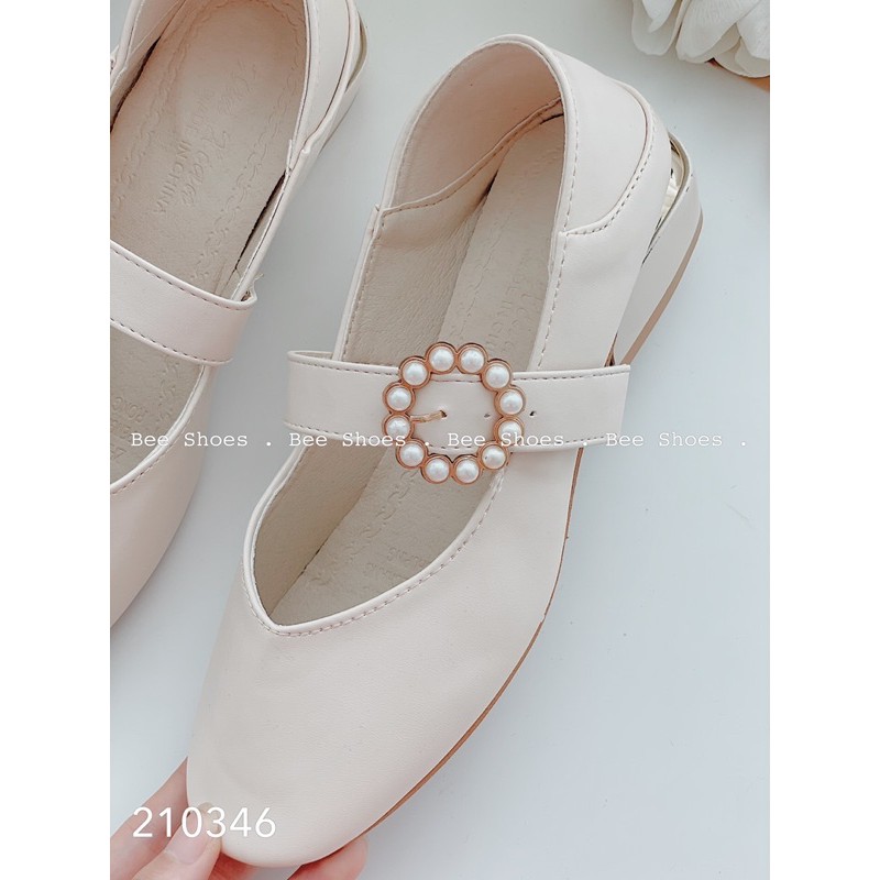 BEESHOES - GIÀY BÚP BÊ NỮ MŨI TRÒN ĐẾ VUÔNG - GIÀY BÚP BÊ NỮ MŨI TRÒN ĐẾ VUÔNG CAO 2 PHÂN SẴN MÀU KEM 210346