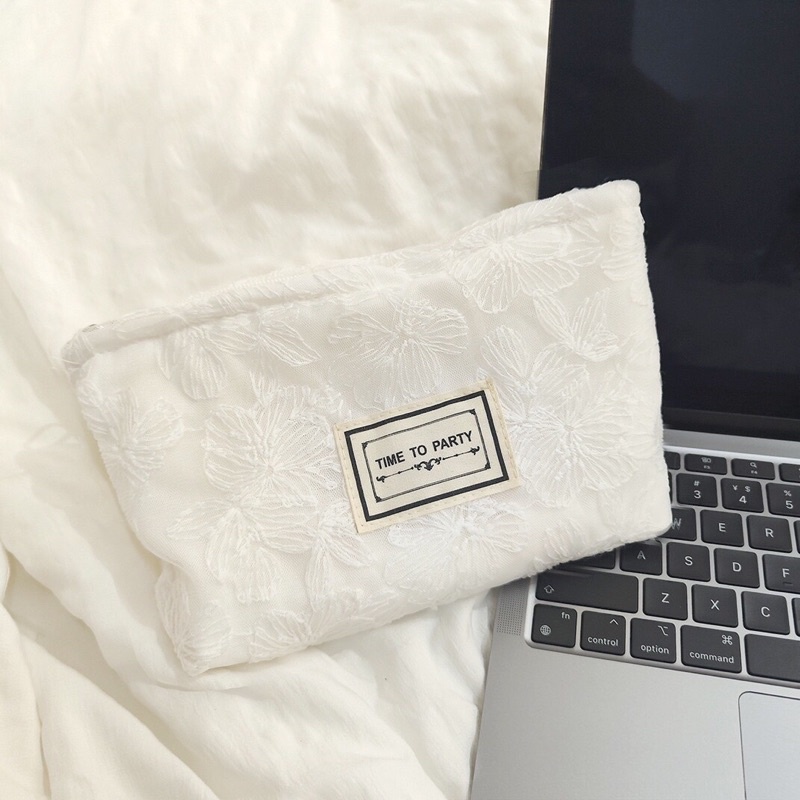 Túi Đựng Mỹ Phẩm/Bút Nhỏ Gọn Vải Jacquard Hoạ Tiết Thêu Nổi Xinh Xắn Thời Trang