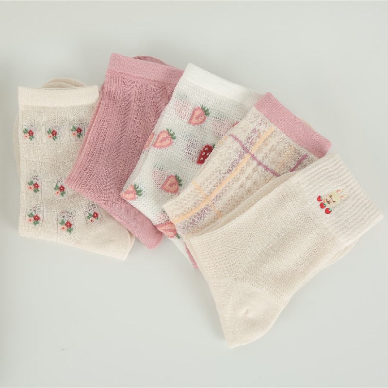 Tất Vớ Nữ Mùa Hè Hoạt Hình Lưới Ren Dâu Tây Lolita Siêu Dễ Thương