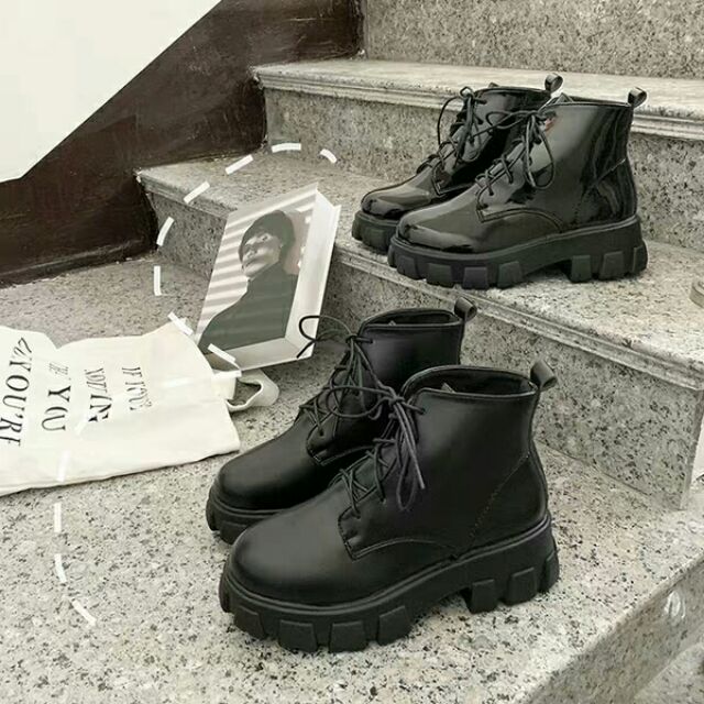 (sẵn size 39)Giày da ulzzang cổ cao đế cao | BigBuy360 - bigbuy360.vn