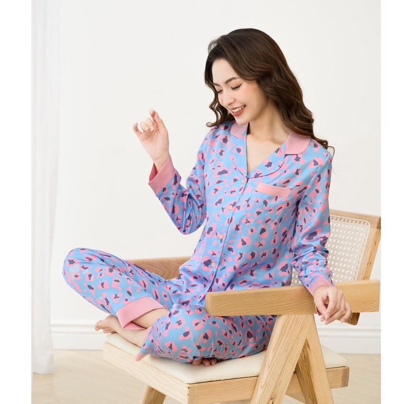 Đồ Ngủ Nữ Bộ Pijama Dài Tay Lụa Cao Cấp Mặc Nhà Họa Tiết Đẹp Mềm Mịn Thấm Hút Thoáng Mát