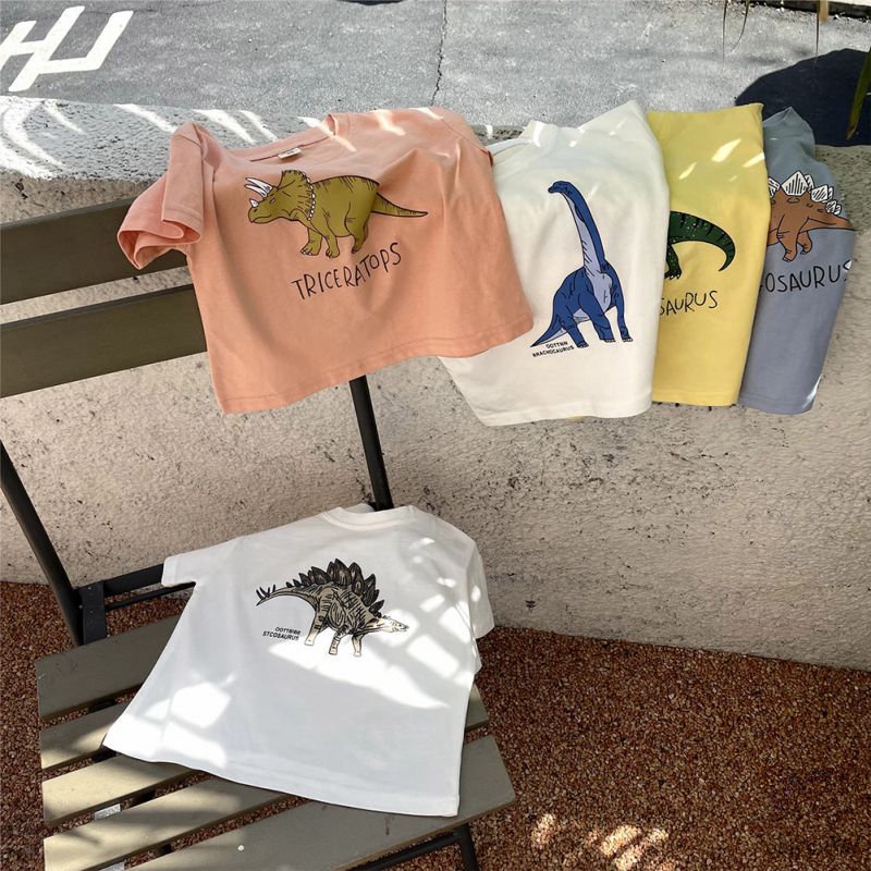 Áo Thun Tay Ngắn In Hoạt Hình Khủng Long Kiểu Hàn Quốc Thời Trang Mùa Hè Cho Bé Trai