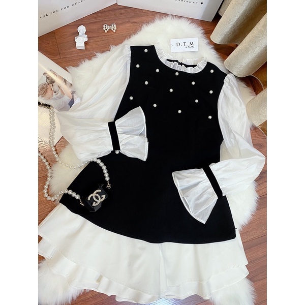 Pearly Top - Áo peplum cổ bèo tay loe phối tơ tiểu thư - Hàng thiết kế DTM 🤍