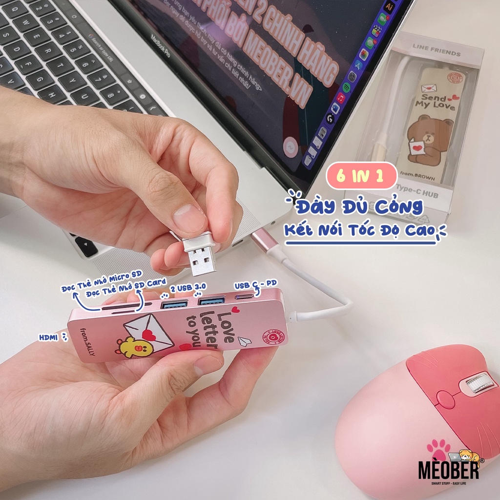 Cổng Chuyển Type C LINE BAR 6 IN 1 USB-C Hub dành cho MacBook Air, Pro M1, i pad Pro M1, i pad Air4 v.v
