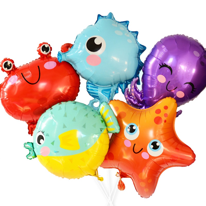 Set 5 Bong Bóng Lá Nhôm Chủ Đề Đại Dương / Sao Biển / Cá Ngựa Trang Trí Tiệc Sinh Nhật