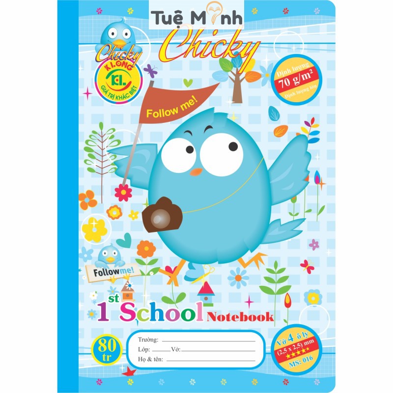 Vở 4 ô ly 80 trang VPP Tuệ Minh B5 Klong Chicky MS 016 tập sổ viết cho bé cấp 1 chất lượng