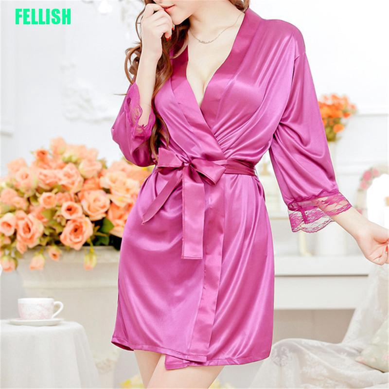 Áo Choàng Ngủ Vải Lụa Phối Ren Gợi Cảm Cho Nữ