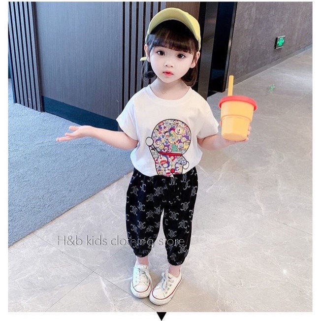 Bộ cộc tay  DOREMON  QUẦN LỬNG  bé gái cotton 4c size 7-20kg