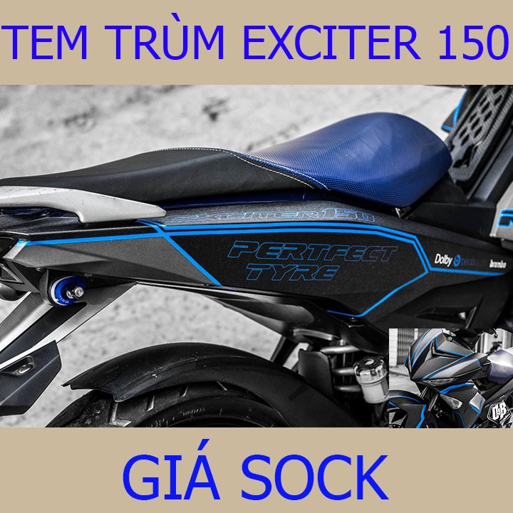 Tem Trùm Xe Exciter 150 Đen Nhám Xanh